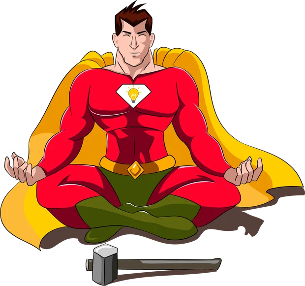 Superheld in Meditationshaltung, Illustration aus der Reihe Superhelden Mindset